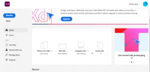 Adobe XD Home screen
